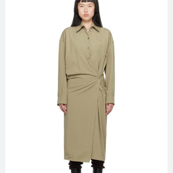 LEMAIRE twisted poplin shirtdress in khaki,All Products : American Fashion Style Bags On Sale